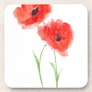 Red poppy flowers coaster