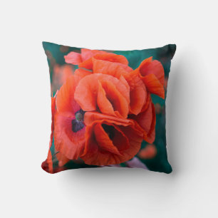 Red Poppy Flowers Colourful Floral Abstract Black Cushion
