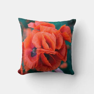 Red Poppy Flowers Colourful Floral Abstract Black Cushion