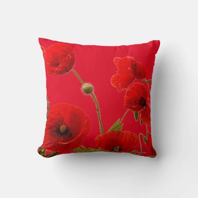 Red Poppy Flowers Colourful Floral Abstract Bright Cushion (Front)