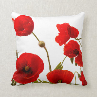 Red Poppy Flowers Colourful Floral Abstract White Cushion
