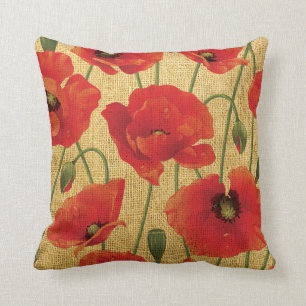 Red Poppy Flowers Cushion