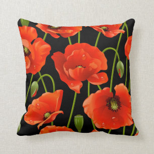 Red Poppy Flowers Cushion