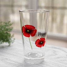 Red Poppy Flowers Custom Name Glass