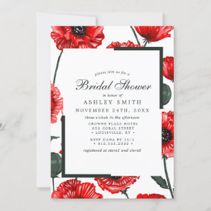 Red Poppy Flowers Floral Bridal Shower Invitation