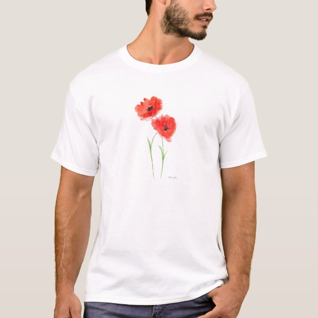 Red poppy flowers floral poppies nature rustic T-Shirt (Front)