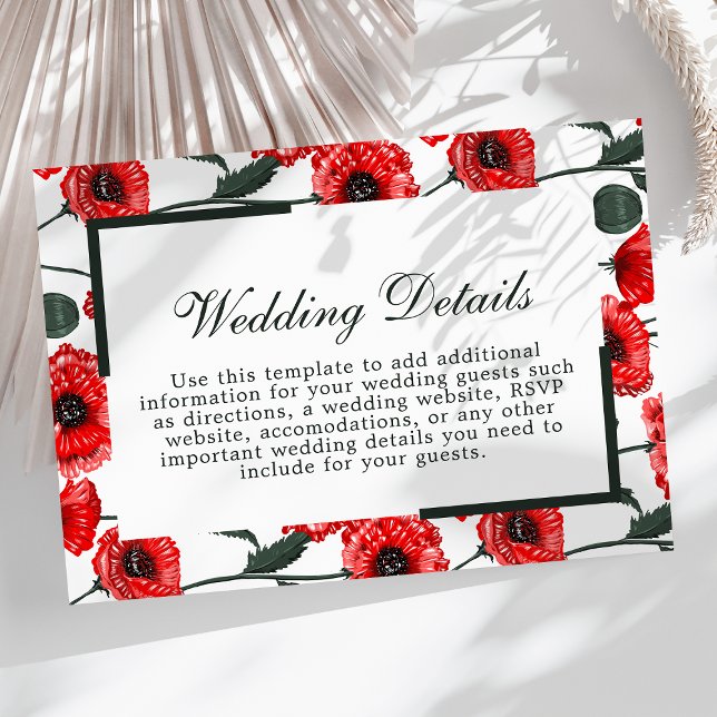 Red Poppy Flowers Floral Wedding Details Card (Creator Uploaded)