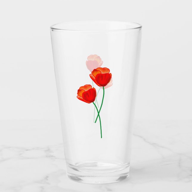 Red Poppy Flowers Glass (Front)