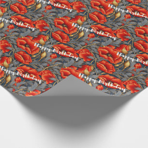 Red Poppy Flowers Happy Birthday Wrapping Paper