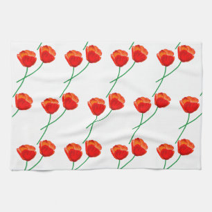 Red Poppy Flowers Heart White Tea Towel