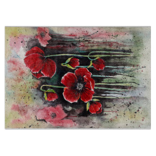 Red Poppy Flowers In Watercolor  Cutting Board