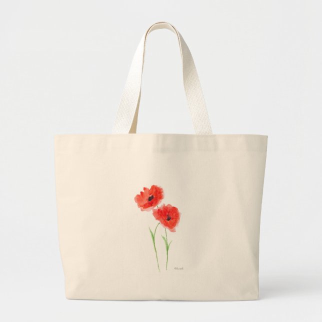 Red poppy flowers large tote bag (Front)