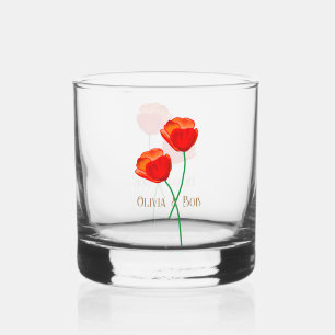 Red Poppy Flowers Lovers Personalised Whiskey Glass