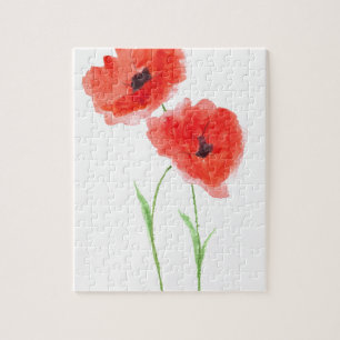 Red poppy flowers Nature Beautiful Watercolor Jigsaw Puzzle