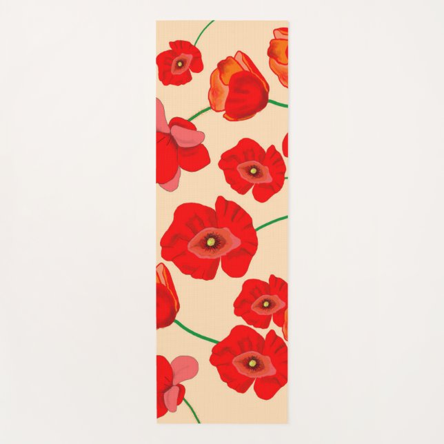 Red Poppy Flowers on Beige Background Illustration Yoga Mat (Front)