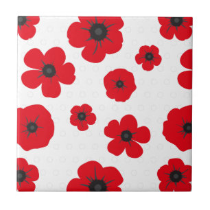 Red Poppy Flowers on White Ceramic Tile
