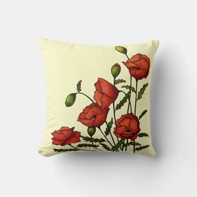 Red Poppy Flowers: Original Artwork Cushion (Front)