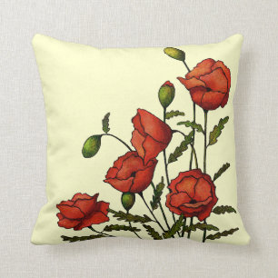 Red Poppy Flowers: Original Artwork Cushion
