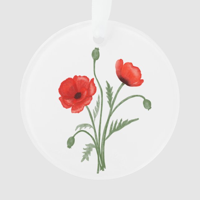 Red Poppy Flowers Ornament (Front)