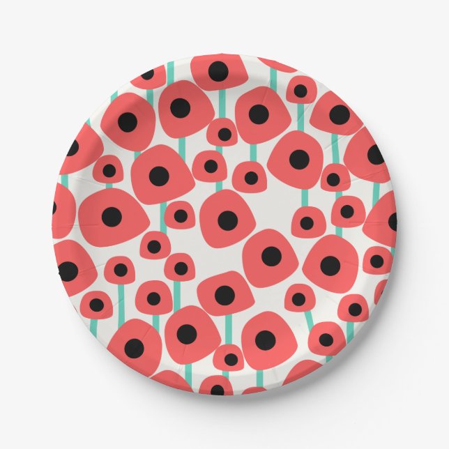 Red Poppy Flowers Paper Plates (Front)
