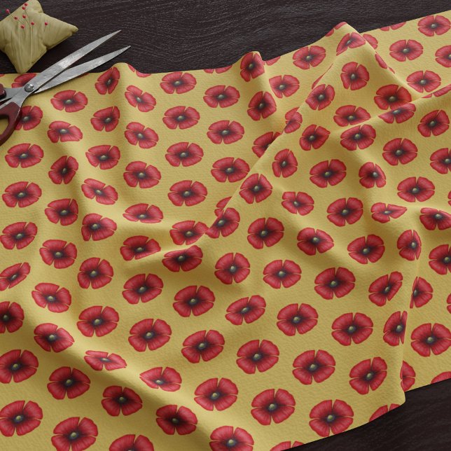 Red Poppy Flowers Pattern on Yellow Fabric (A cute poppy pattern fabric just for you)