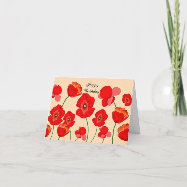 Red Poppy Flowers Personalised   Card (Front)
