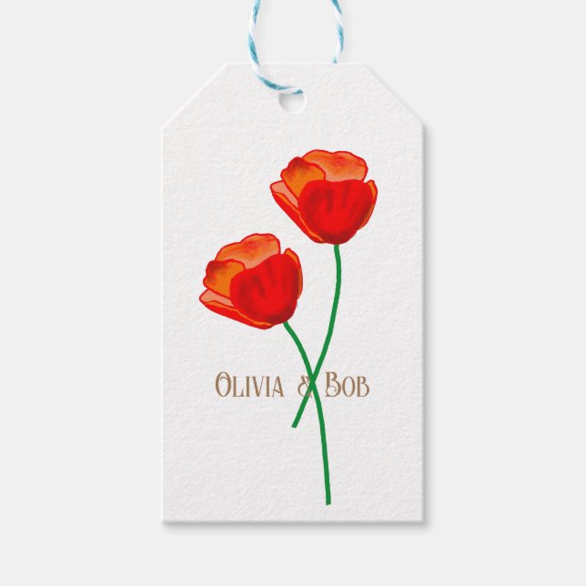 Red Poppy Flowers Personalised Gift Tags (Front)