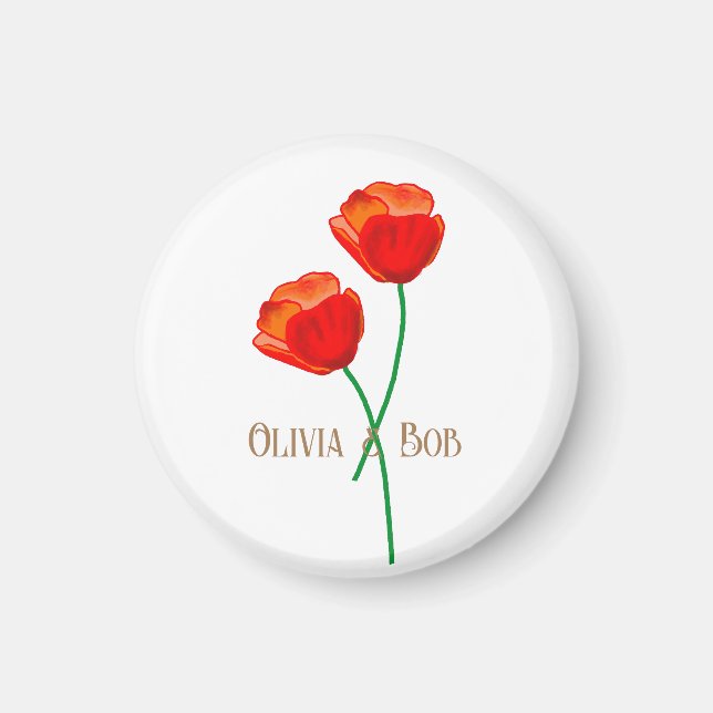 Red Poppy Flowers Personalised Magnet (Front)