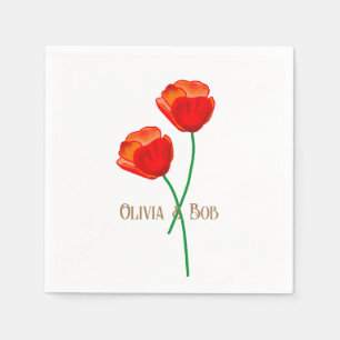Red Poppy Flowers Personalised Napkin