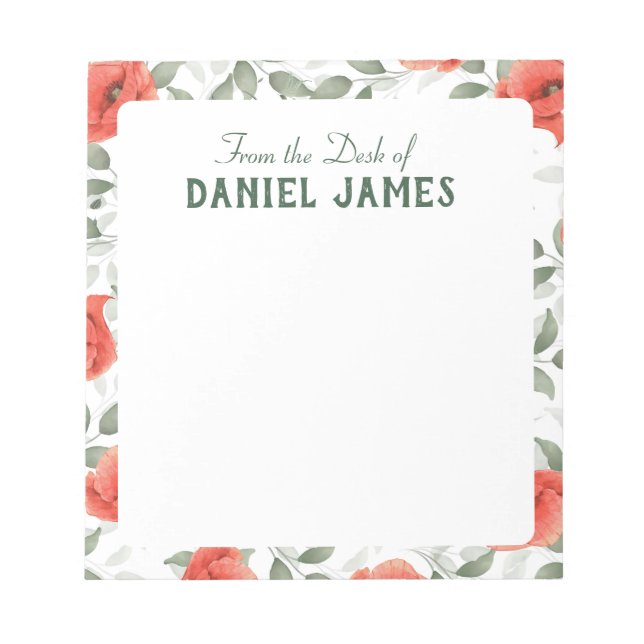 Red Poppy Flowers Personalised Notepad (Front)