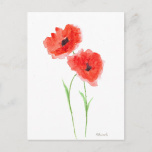 Red poppy flowers poppies watercolor rustic nature postcard