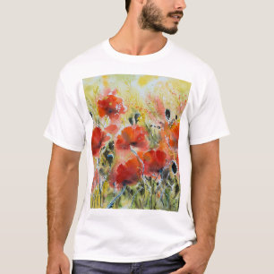 Red poppy flowers, soft watercolor. T-Shirt