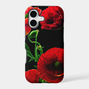 Red Poppy Flowers Spring Summer Garden Black