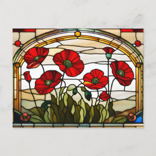 Red Poppy Flowers Stained Glass Postcard