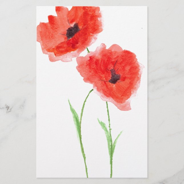 Red poppy flowers stationery (Front)