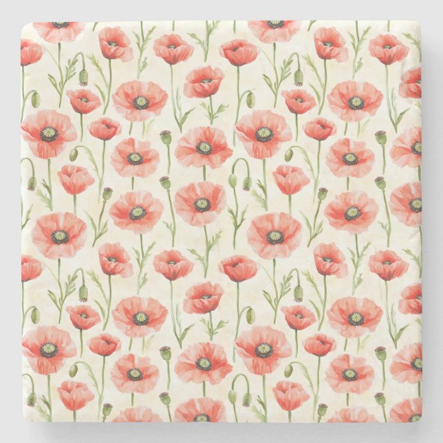 Red Poppy Flowers Stone Coaster (Front)