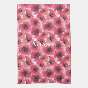 Red Poppy Flowers Tea Towel