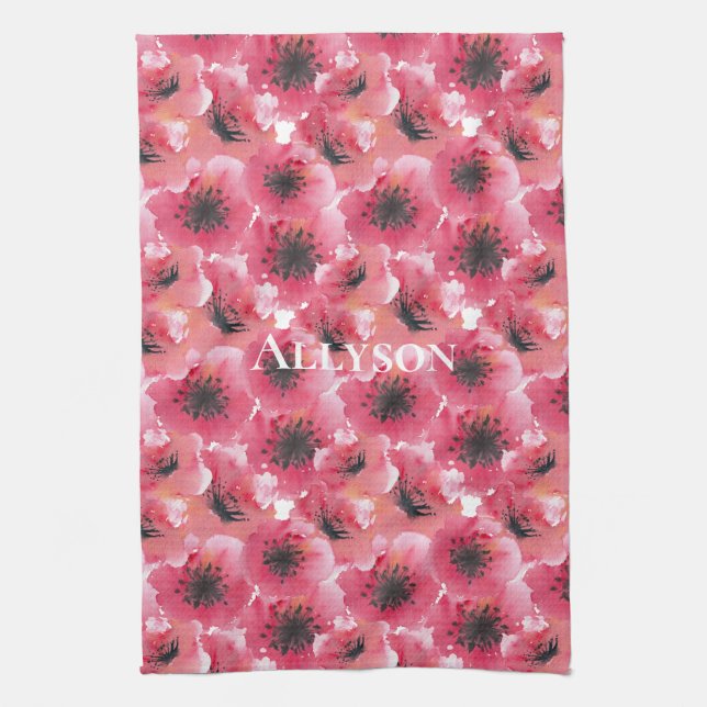 Red Poppy Flowers Tea Towel (Vertical)