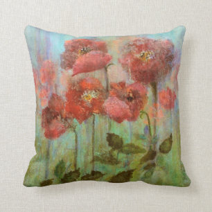 Red Poppy Flowers Watercolor Cushion