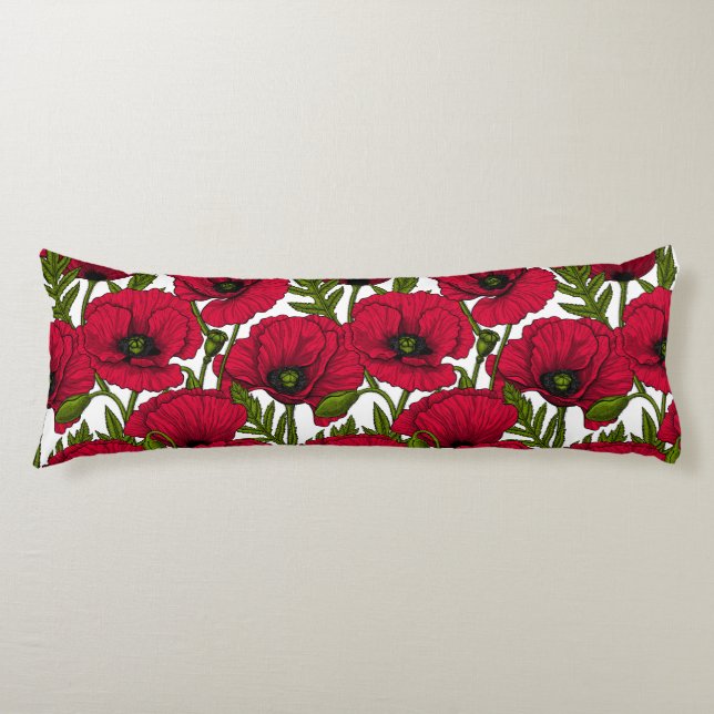 Red Poppy garden 2 Body Cushion (Front)