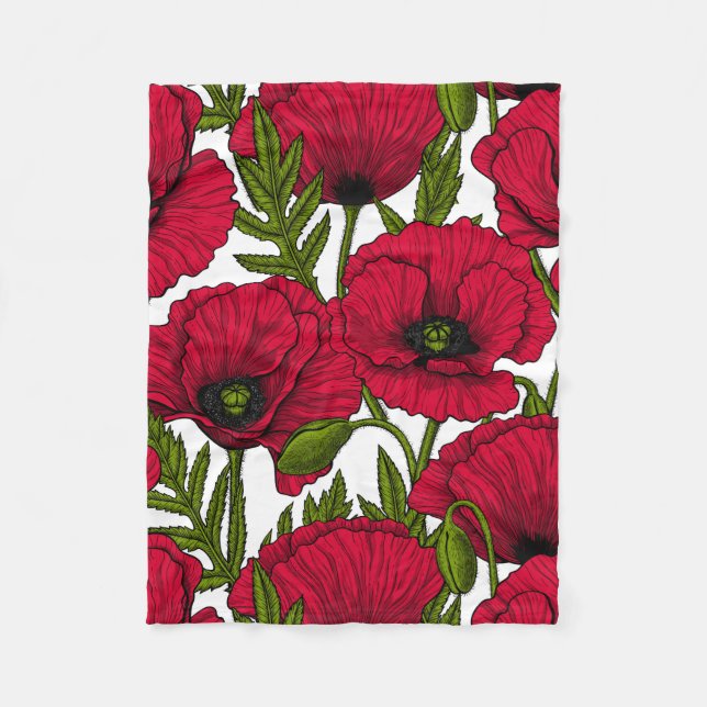 Red Poppy garden 2 Fleece Blanket (Front)