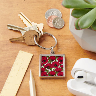 Red Poppy garden 2 Key Ring