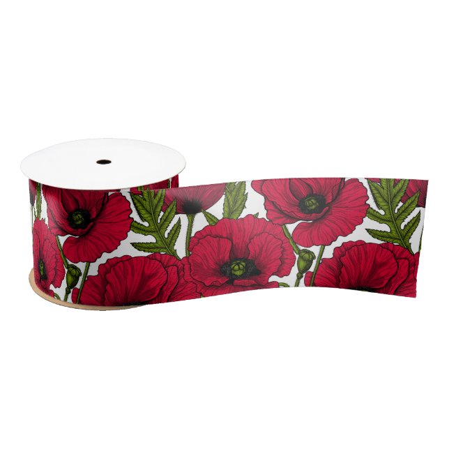 Red Poppy garden 2 Satin Ribbon (Spool)