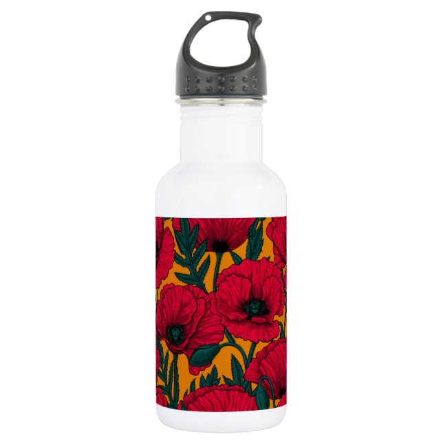 Red poppy garden 532 ml water bottle (Front)