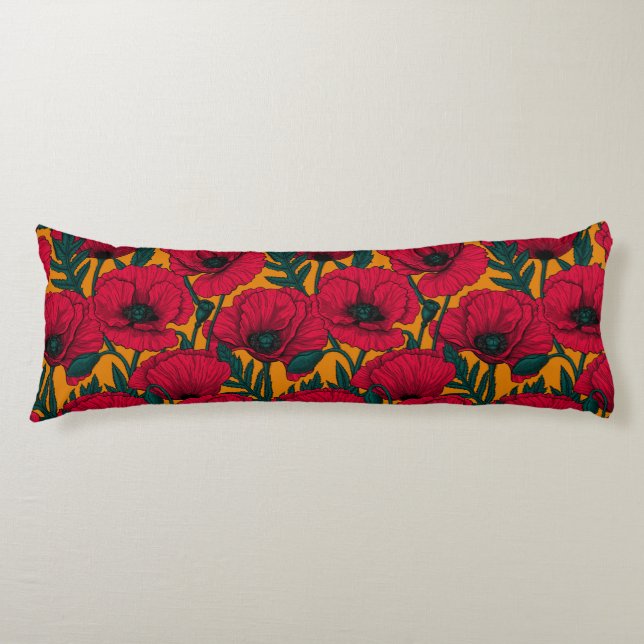 Red poppy garden body cushion (Front)