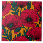 Red poppy garden ceramic tile<br><div class="desc">Vector pattern made of hand-drawn red poppies.</div>