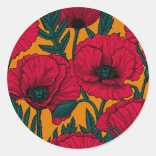 Red poppy garden classic round sticker