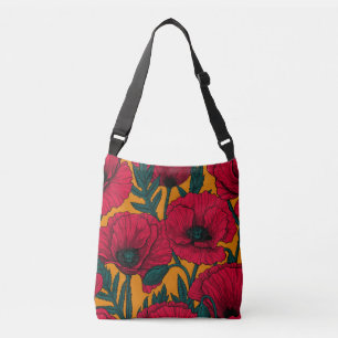 Red poppy garden crossbody bag