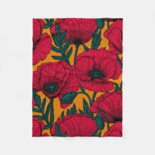 Red poppy garden fleece blanket
