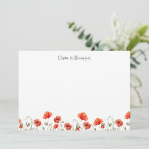 Red Poppy Garden Floral Bridal Shower Custom Thank You Card